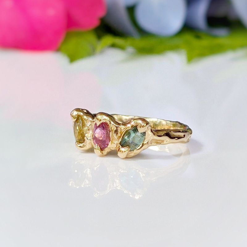 Solid Gold multi Tourmaline ring