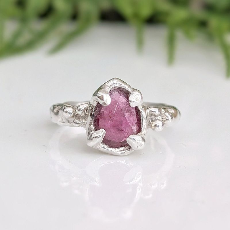 Pink Sapphire ring textured ring