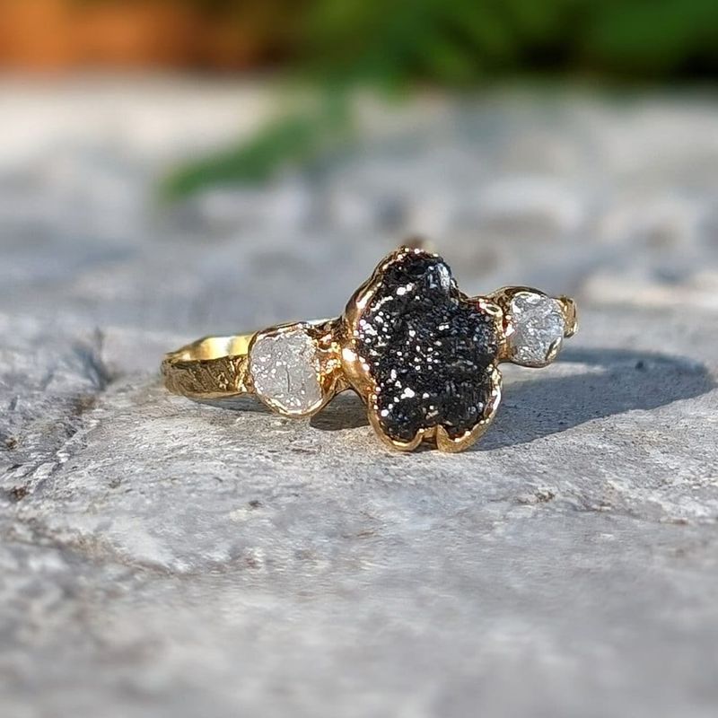 Raw uncut Black Diamond engagement ring