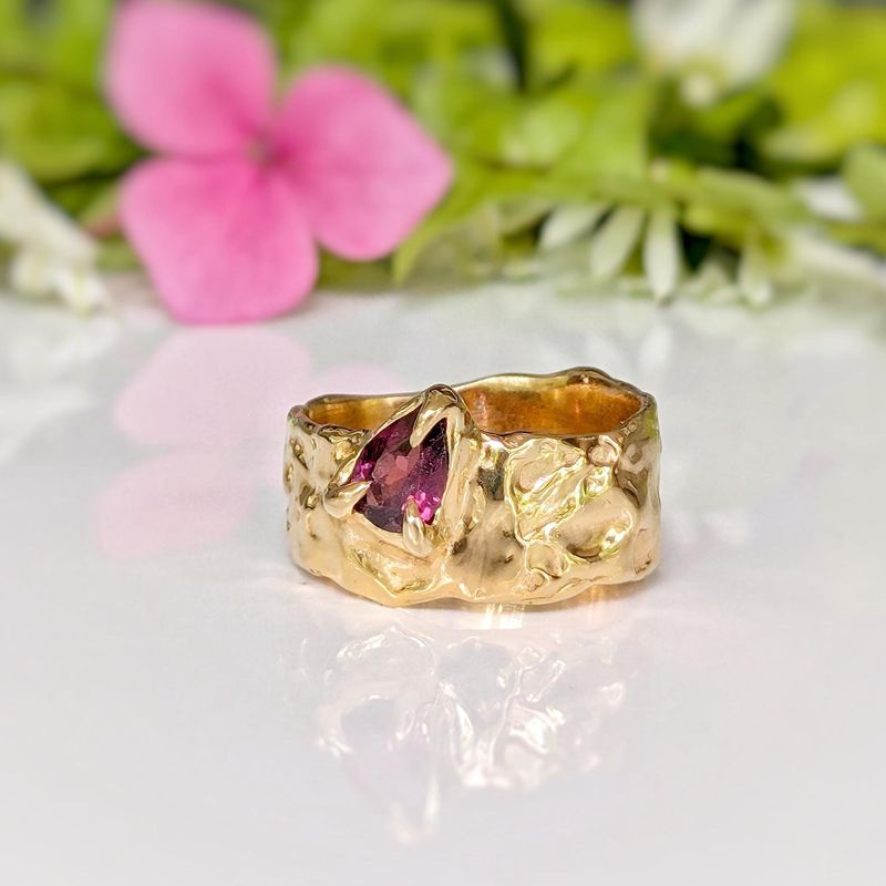 Rubellite Tourmaline Solid Gold textured ring