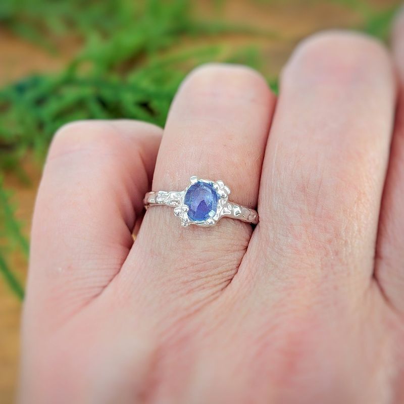 Natural Tanzanite ring - Silver textured gemstone ring