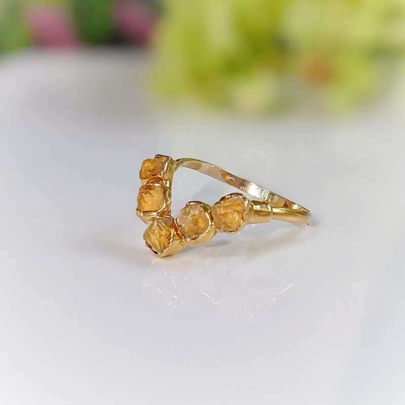 Raw Topaz and Citrine Chevron ring set