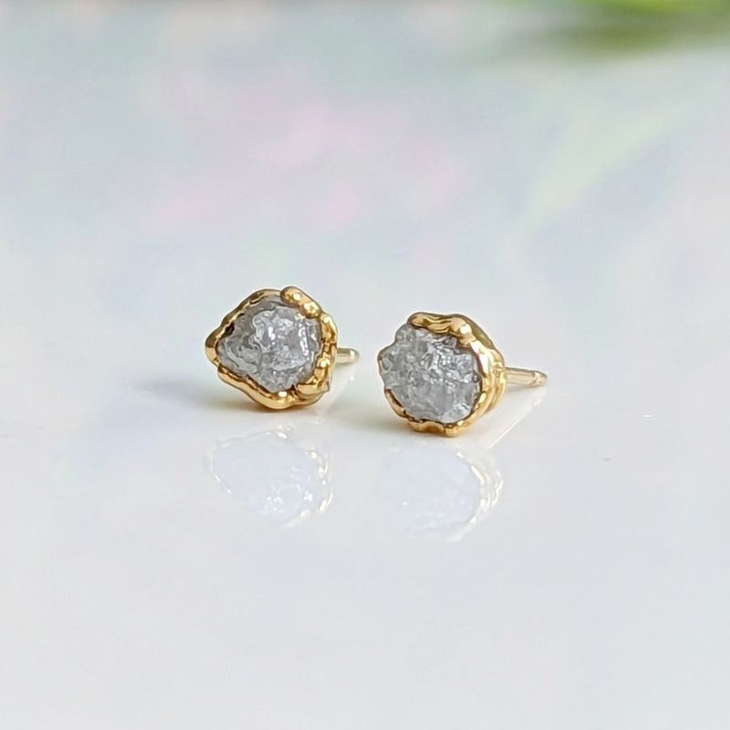 Raw diamond stud earrings