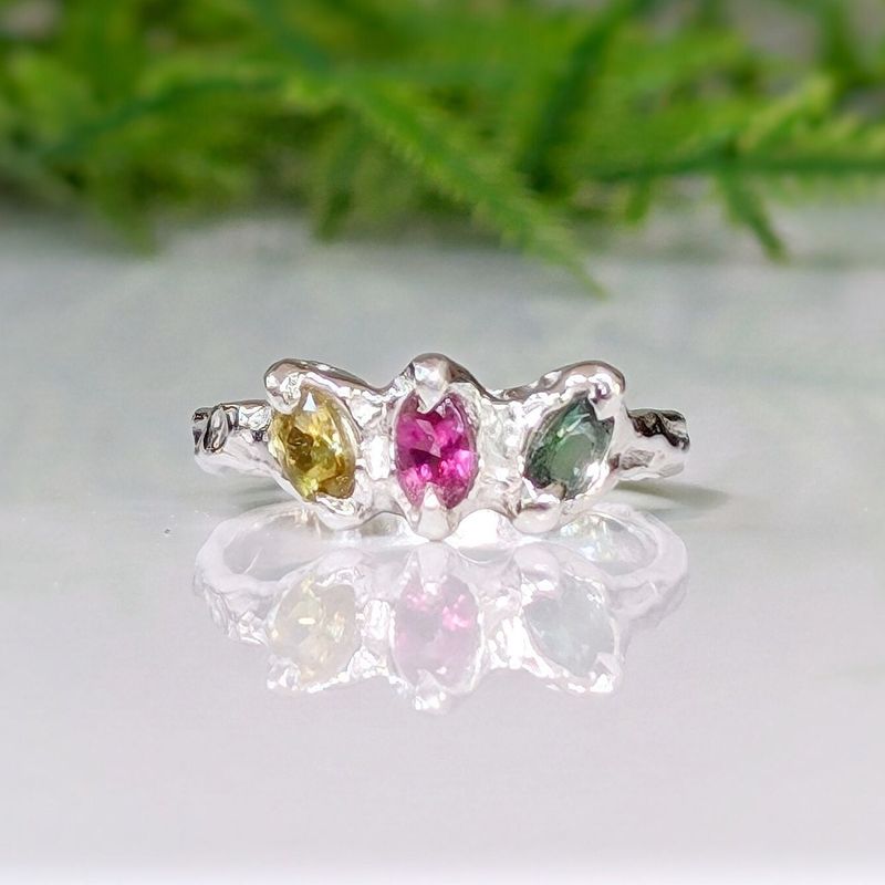 Solid Gold multi Tourmaline ring