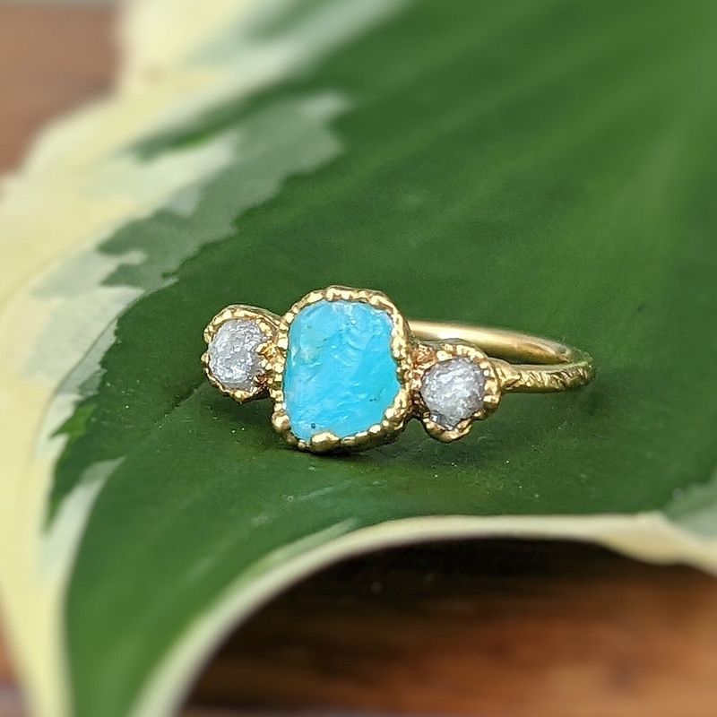 Raw Peruvian Opal and diamond ring in Solid 14k Gold