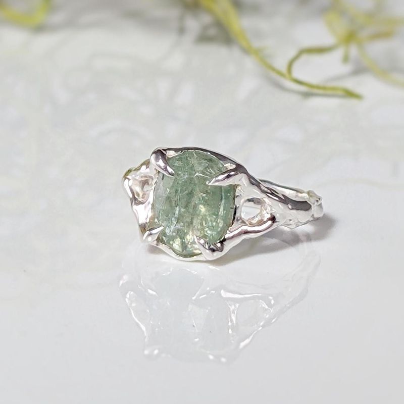 Solid Gold textured Green Kyanite ring