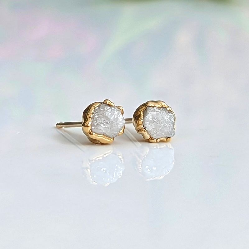 Raw diamond stud earrings