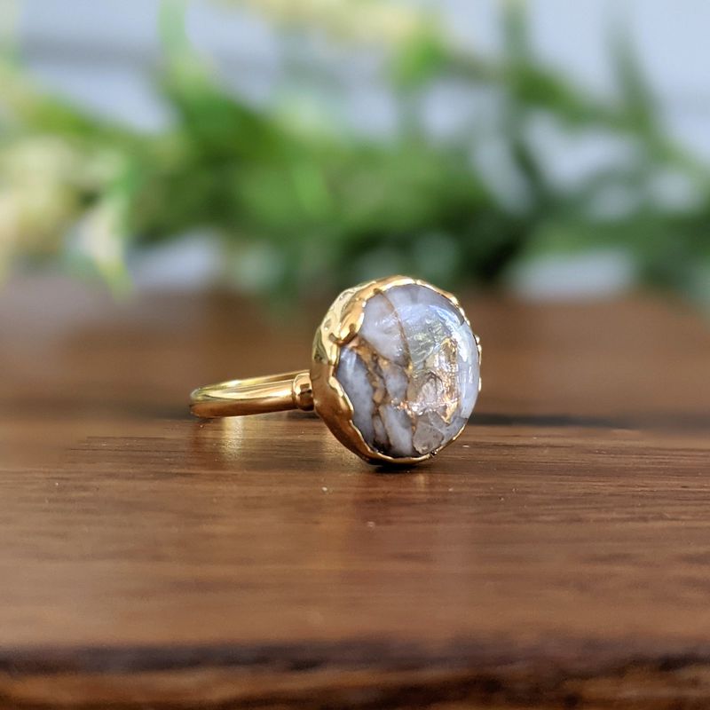 White Calcite copper Gold ring