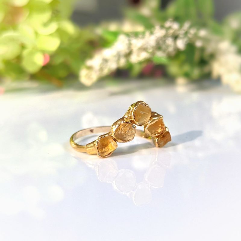 Raw Topaz and Citrine Chevron ring set