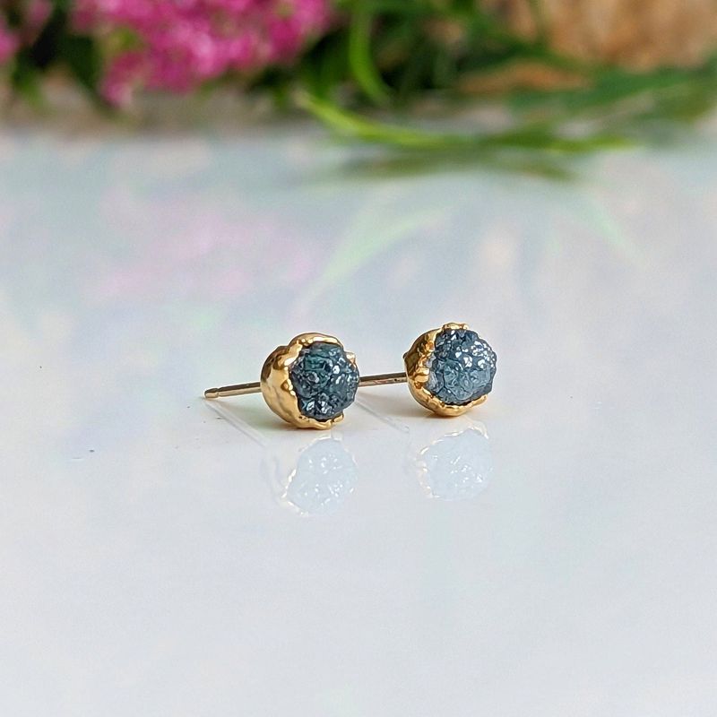 Raw Blue diamond stud earrings