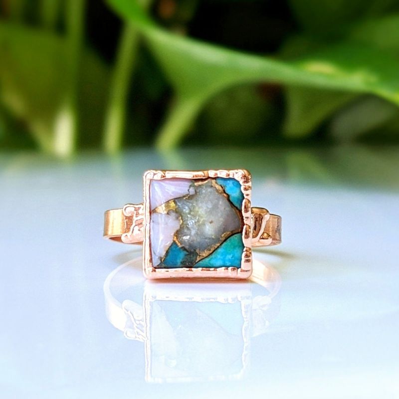 Bague Opale Rose Cuivre Turquoise