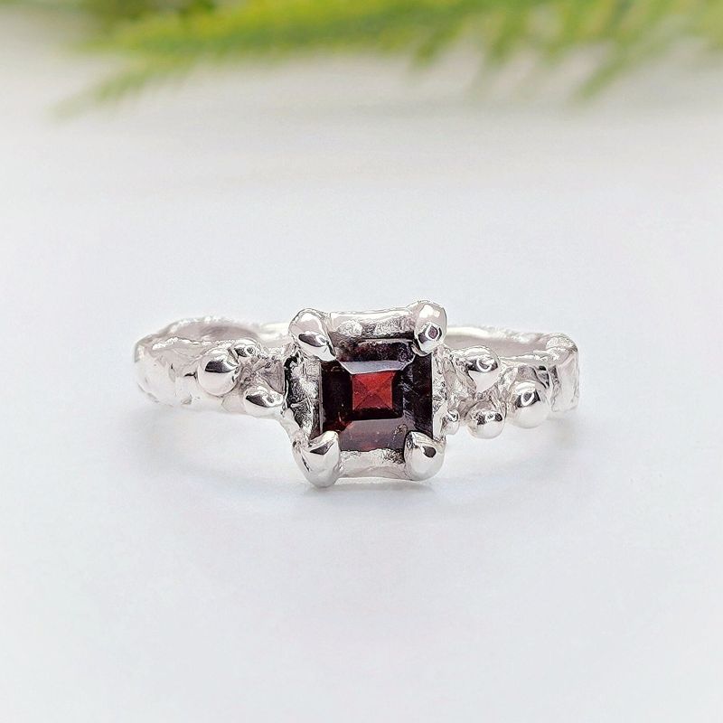 Red Garnet Engagement ring in Solid Sterling Silver