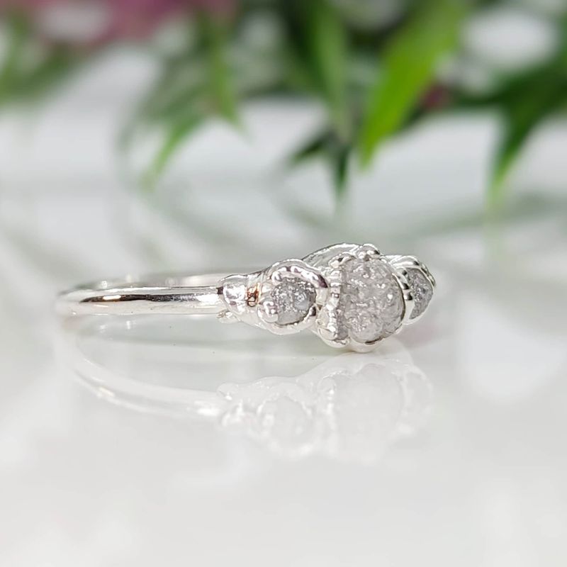 Raw natural diamond engagement ring