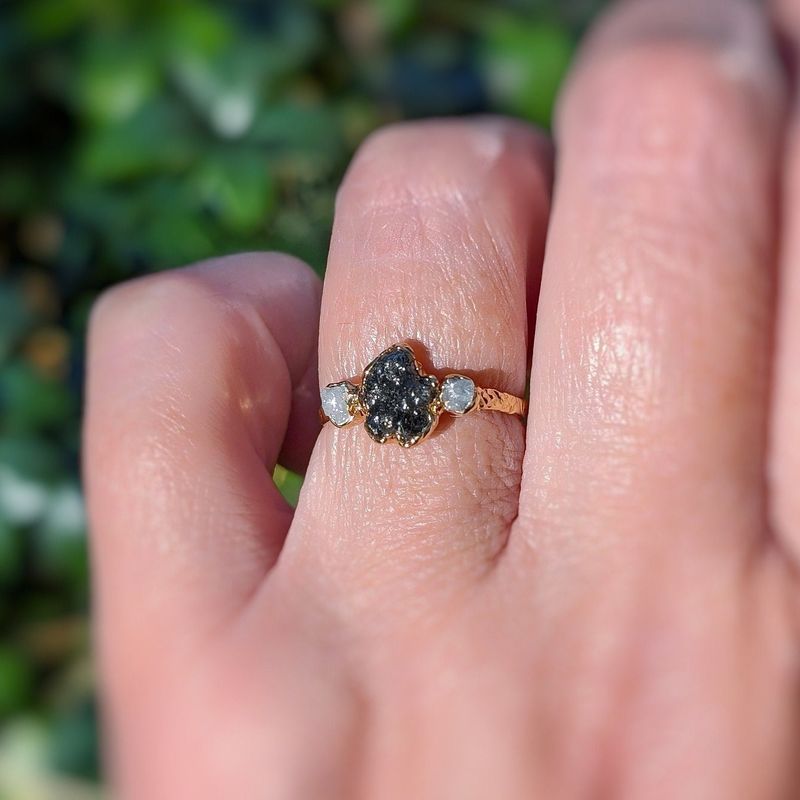 Raw uncut Black Diamond engagement ring