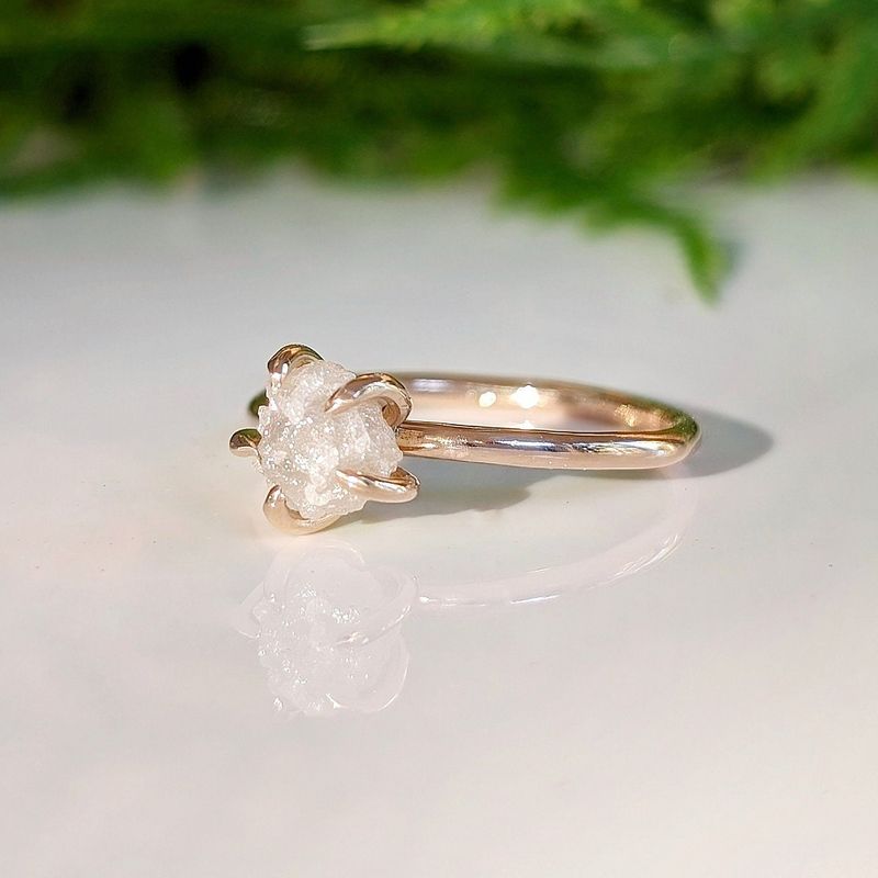 Raw diamond engagement ring