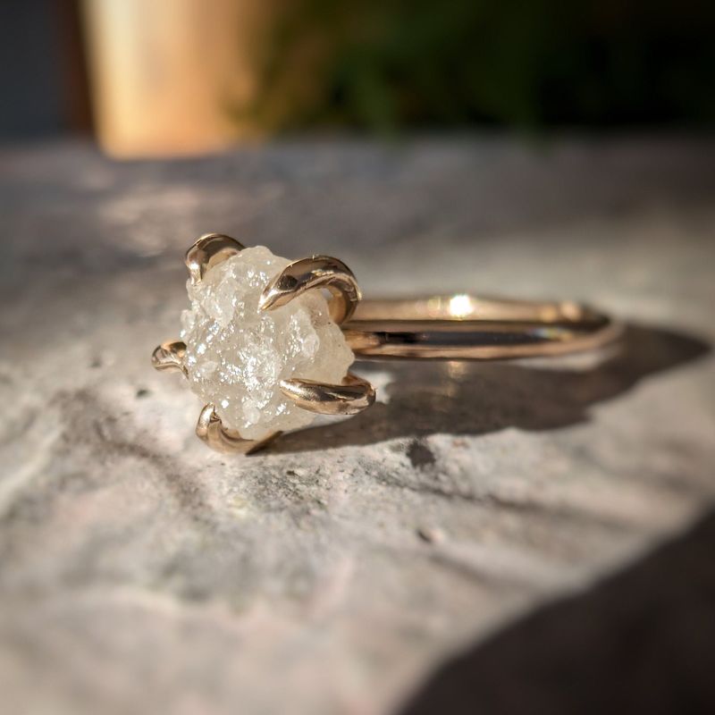 Raw diamond engagement ring