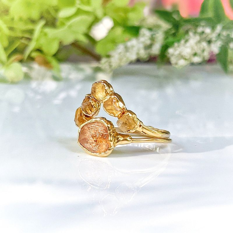 Raw Topaz and Citrine Chevron ring set