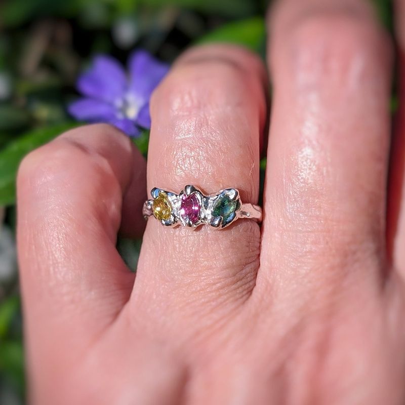 Natural Multi Tourmaline Silver ring