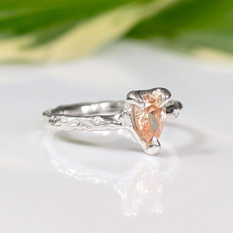Peach Morganite textured ring in Solid 14k Gold