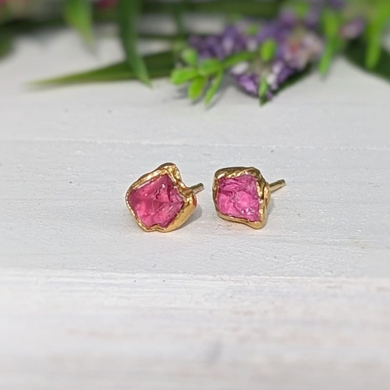Raw Pink Spinel stud earrings