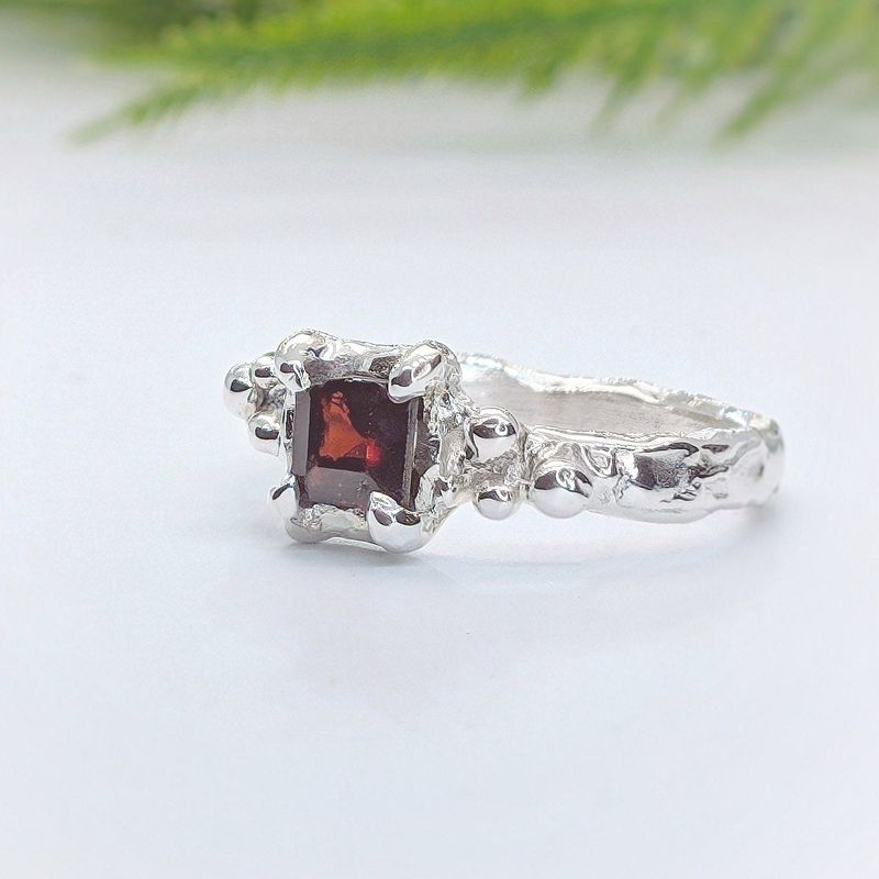 Red Garnet Engagement ring in Solid Sterling Silver