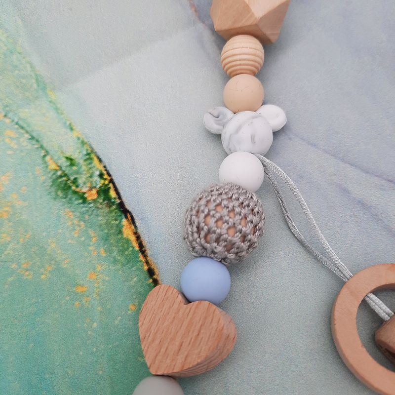 Mobile-hochet pour bébé en bois avec attaches clips pour poussettes