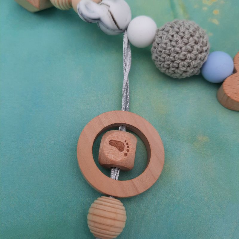 Mobile-hochet pour bébé en bois avec attaches clips pour poussettes