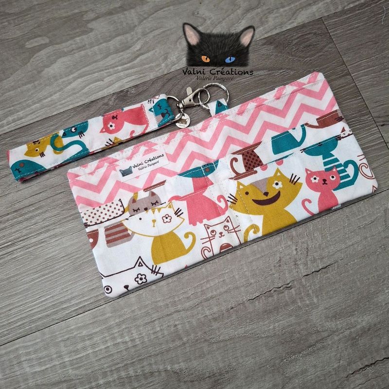 Ensemble Porte feuilles, ensemble porte clés, kit, Porte Cartes, Avec élastique, 100% coton