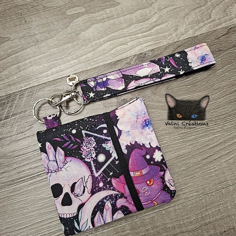 Ensemble Porte feuilles, ensemble porte clés, Porte Cartes, Avec élastique, sorcières, chats, gems