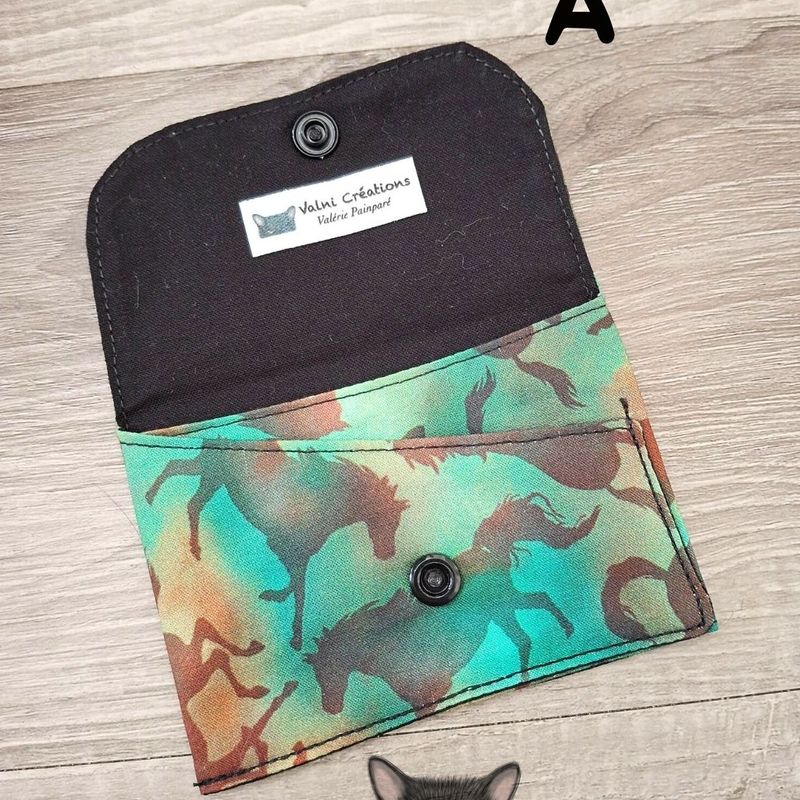 Petit Porte feuille, Porte Cartes, Petite Pochette, Pochette Colorée, porte cartes Chevaux, tissu