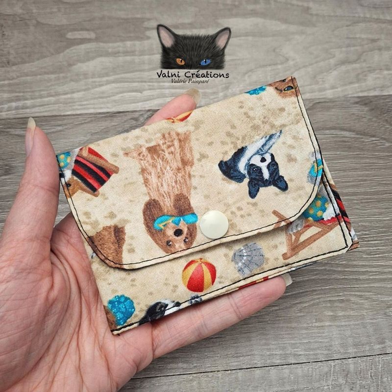 Petit Porte feuille, Porte Cartes, Petite Pochette, Porte Cartes d'affaires, chien, cotton 100%