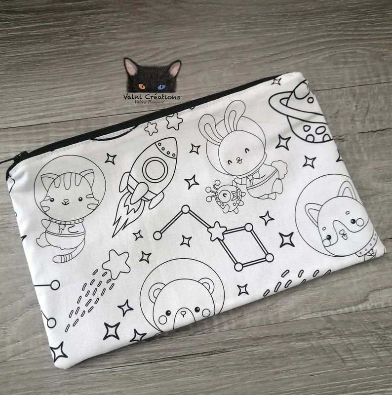 Coloriage, Étui à crayons, pochette, trousse à crayons, étui pour enfants, Animaux, Astronautes