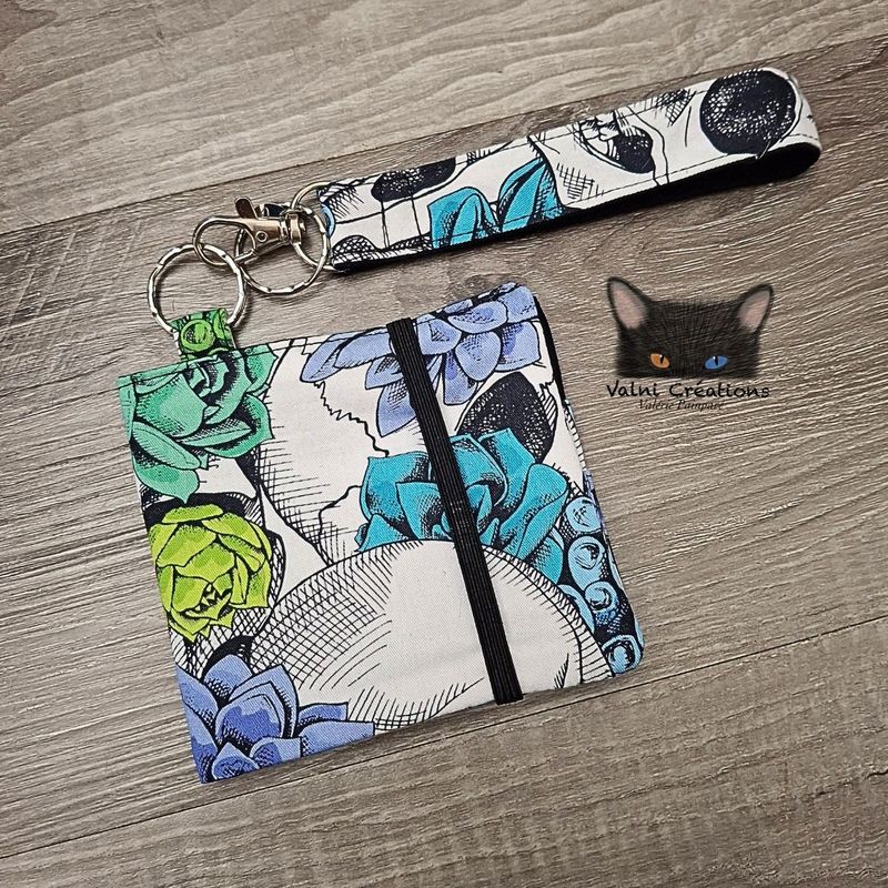 Ensemble Porte feuilles, ensemble porte clés, Porte Cartes, Avec élastique, crânes et succulents