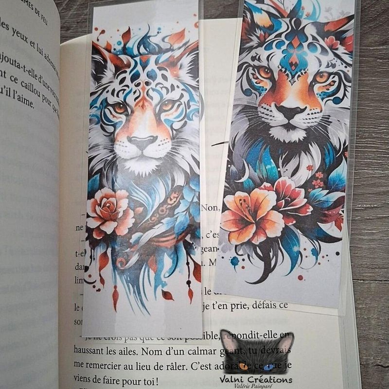 Marque Page, Signet, Félin, Chat, Fleur, Carton, Plastifié, fait à la main