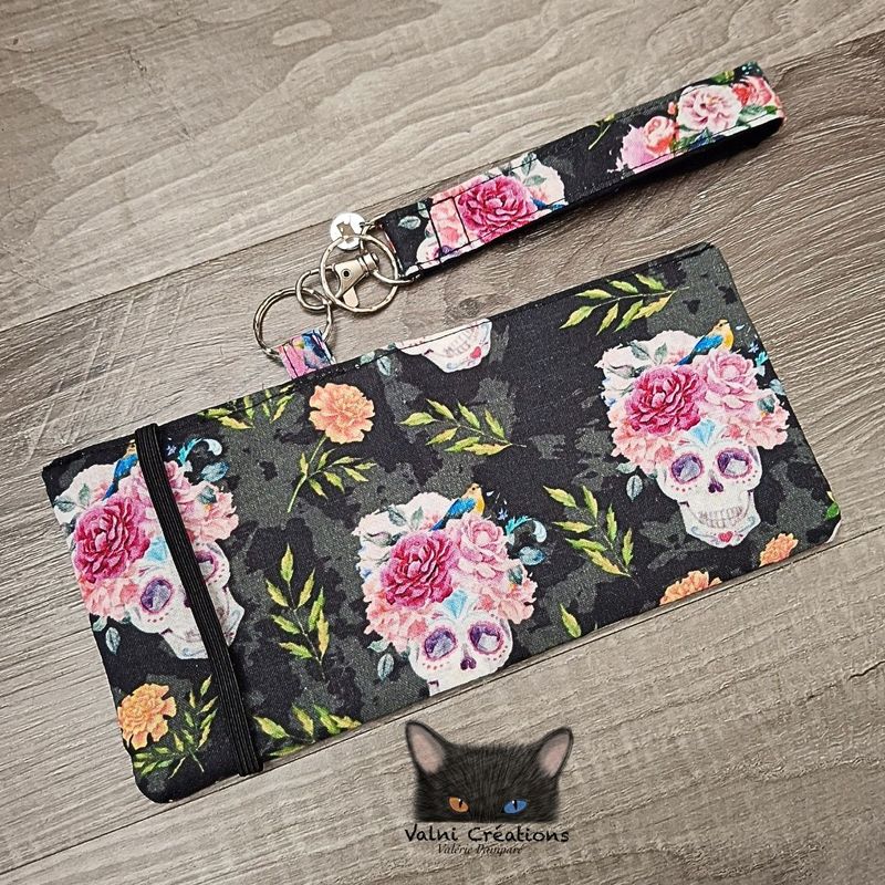 Ensemble Porte feuilles, ensemble porte clés, Porte Cartes, Avec élastique, crâne, fleurs