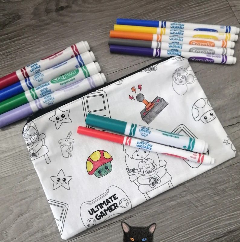 Coloriage, Étui à crayons, trousse à crayons, étui pour enfants, La mer, Dauphin, Poisson, coton