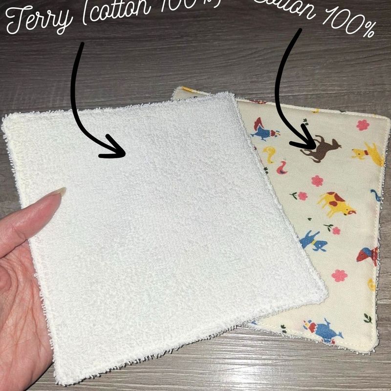 6 débarbouillettes pour bébés, lingettes, lavable et réutilisable, 100% coton et ratine de coton
