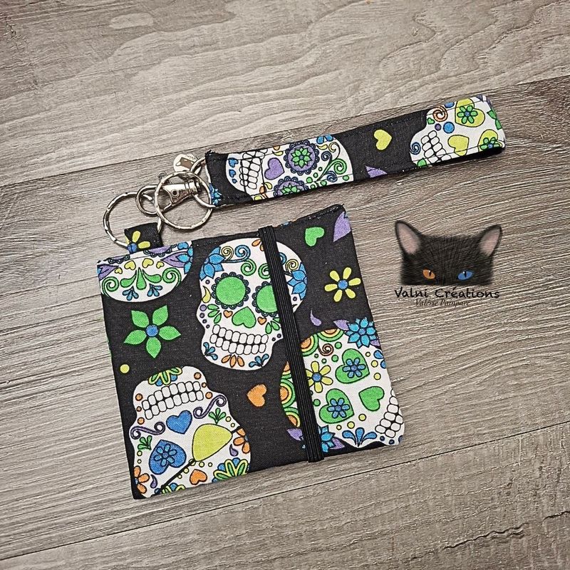 Ensemble Porte feuilles, ensemble porte clés, Porte Cartes, Avec élastique, Sugar Skull