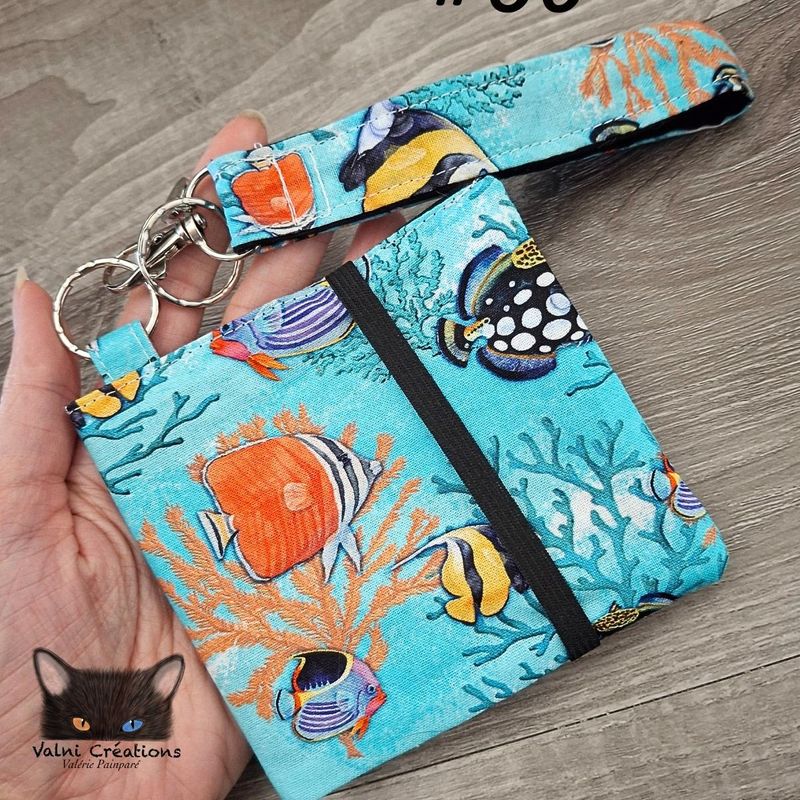 Petit Porte feuille, Porte Cartes, Petite Pochette, Porte Cartes d'affaires, Poissons, tissu, Coton