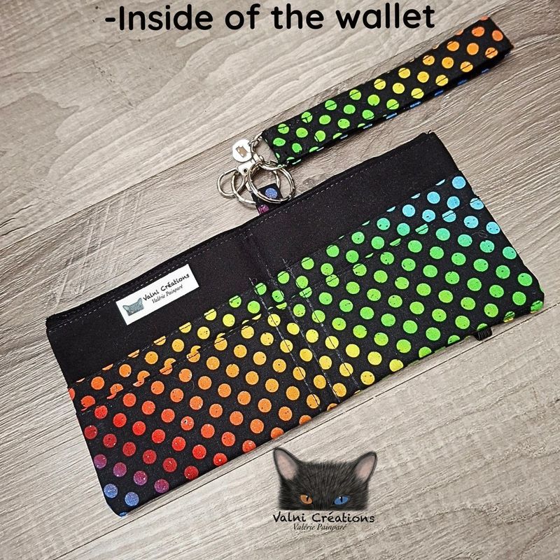 Ensemble Porte feuilles, ensemble porte clés, Porte Cartes, Avec élastique, Pois colorés, faitmain