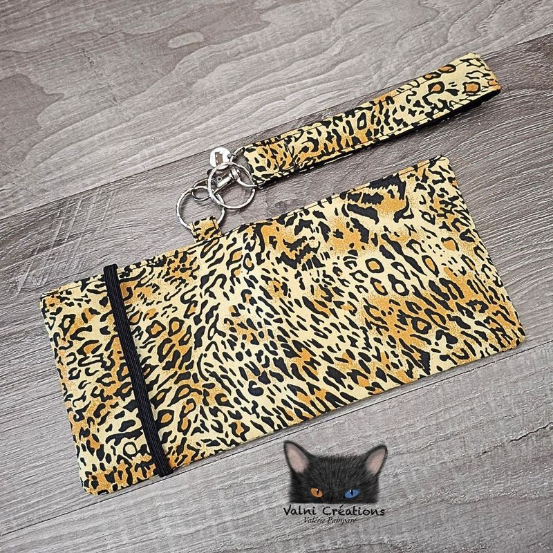 Ensemble Porte feuilles, ensemble porte clés, Porte Cartes, Avec élastique, Léopard Jaune