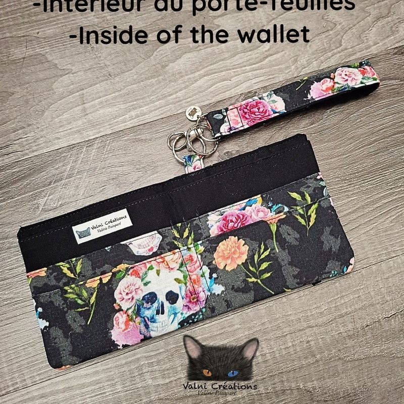 Ensemble Porte feuilles, ensemble porte clés, Porte Cartes, Avec élastique, crâne, fleurs
