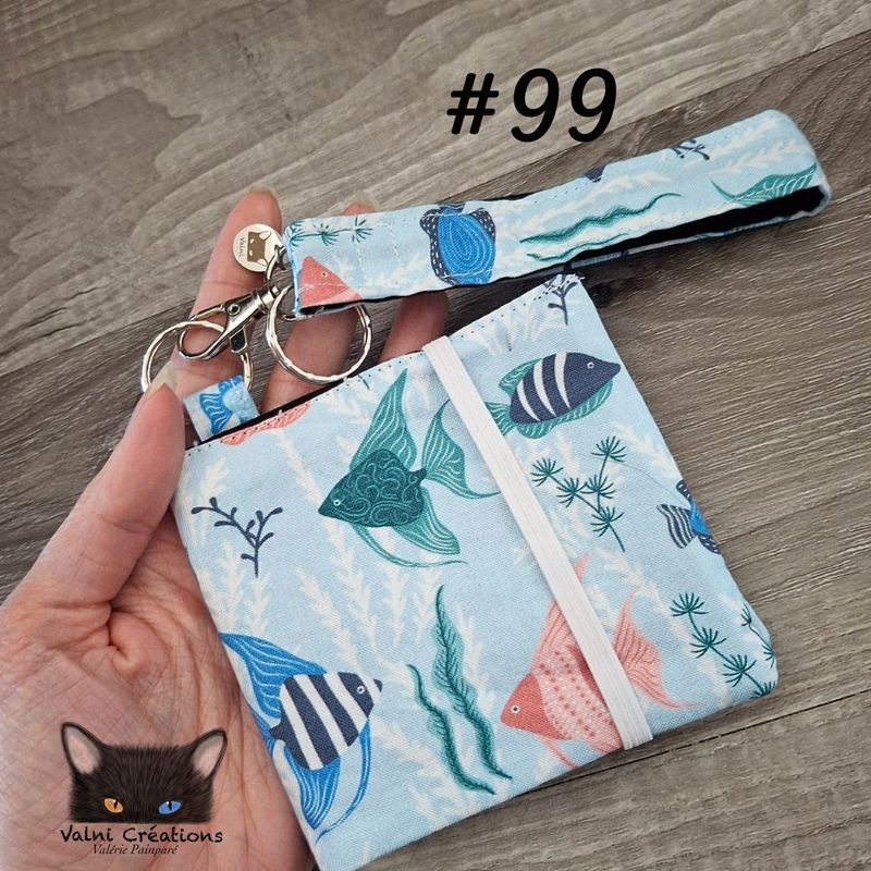 Petit Porte feuille, Porte Cartes, Petite Pochette, Porte Cartes d'affaires, Poissons, tissu, Coton