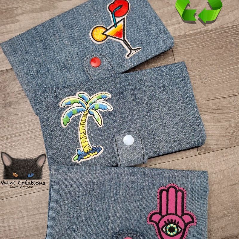 Grand Porte feuille, Denim recyclé, Porte Cartes, Grand Portefeuille, Porte feuille, jeans recyclé