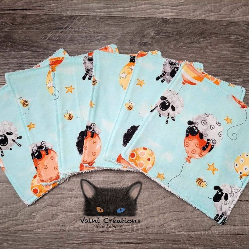 6 débarbouillettes pour bébés, lingettes, lavable et réutilisable, 100% coton et ratine de coton