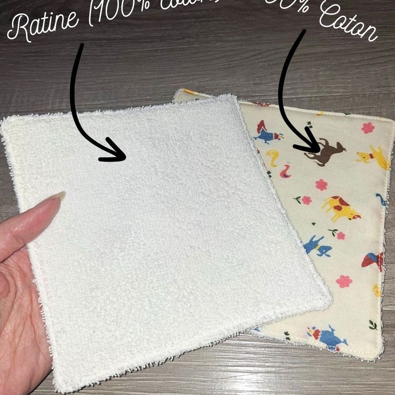 6 débarbouillettes pour bébés, lingettes, lavable et réutilisable, 100% coton et ratine de coton