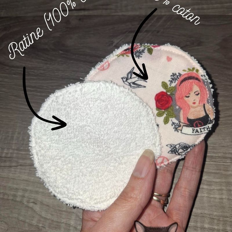 10 tampons démaquillants, lingettes démaquillantes, lavable et réutilisable, 100% coton et ratine