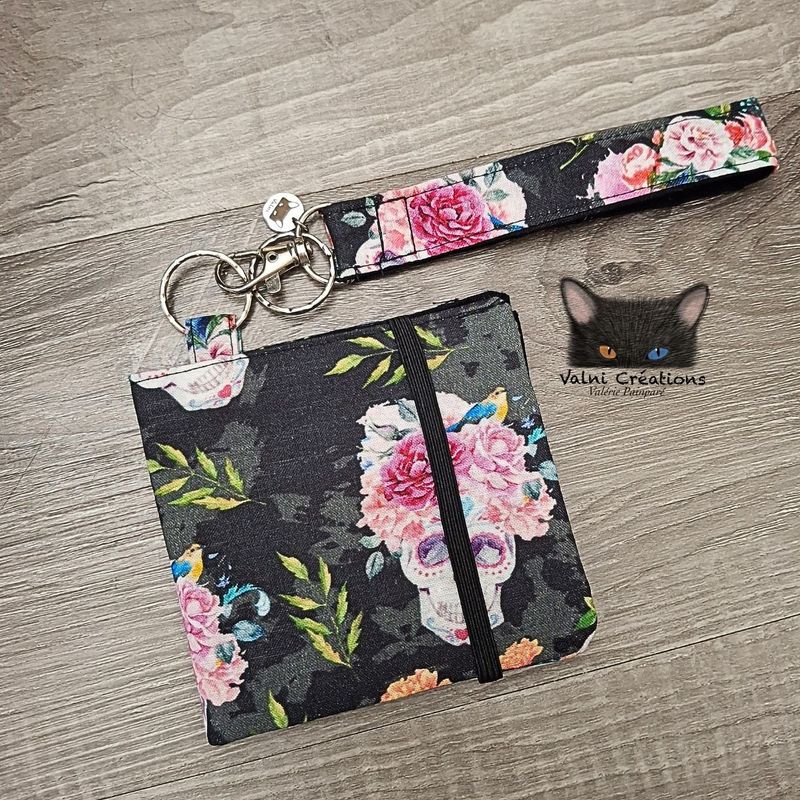 Ensemble Porte feuilles, ensemble porte clés, Porte Cartes, Avec élastique, crâne, fleurs