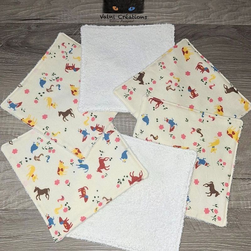 6 débarbouillettes pour bébés, lingettes, lavable et réutilisable, 100% coton et ratine de coton