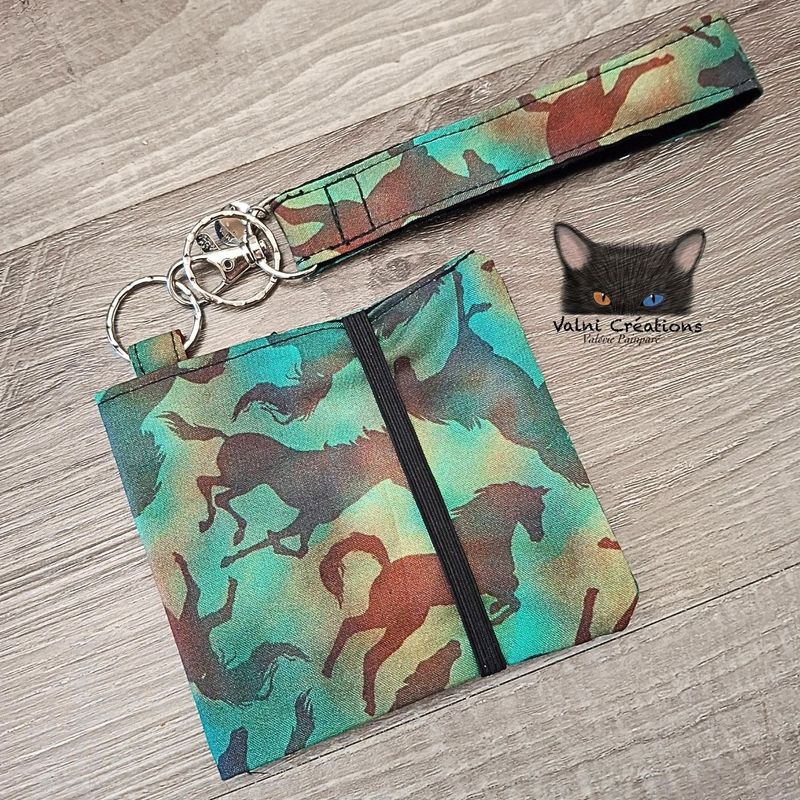 Ensemble Porte feuilles, ensemble porte clés, Porte Cartes, Avec élastique, Chevaux, fait main